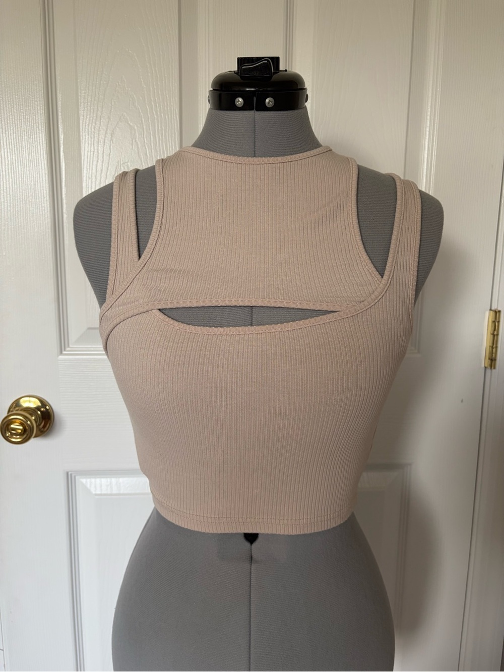 SHEIN Nude Ribbed Cutout Double-Layer Crop Tank
